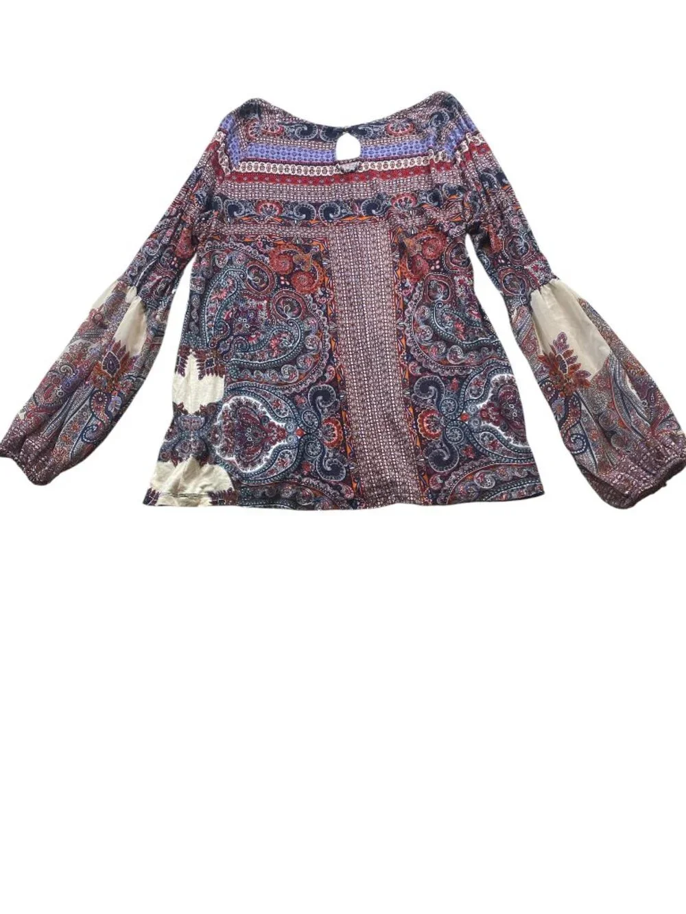One World BOHO Persian Paisley Long Bishop-Sleeve Top L #171D - Picture 4 of 8